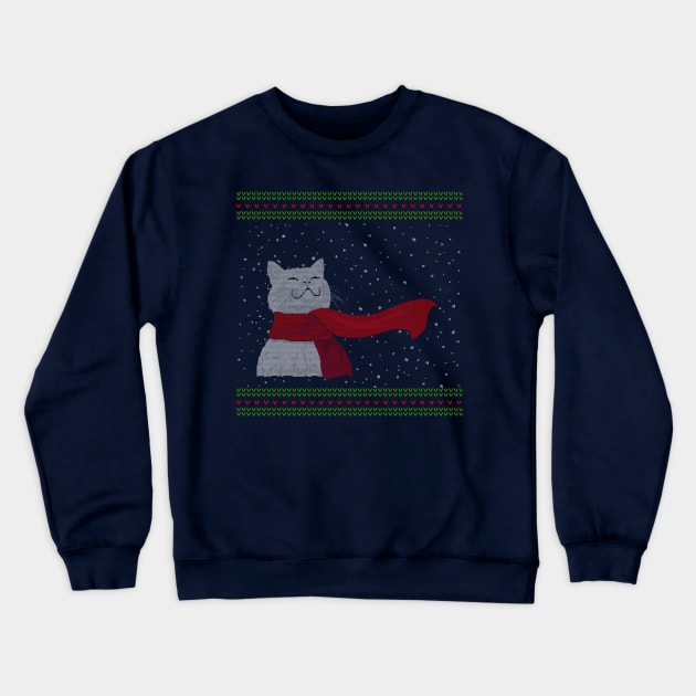 Knitted Snowcat (white) Crewneck Sweatshirt by VectorInk